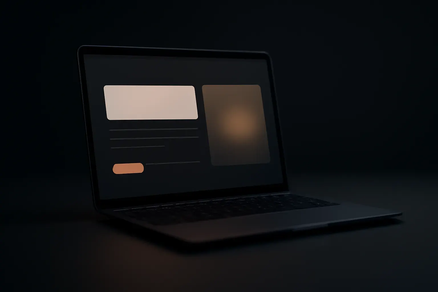 A dark-mode website design concept displayed on a laptop screen.