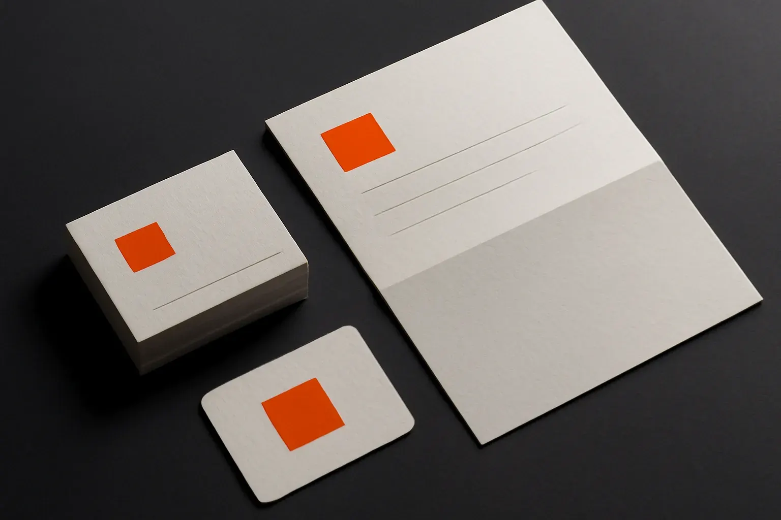 A brand identity system applied to business cards and print collateral.